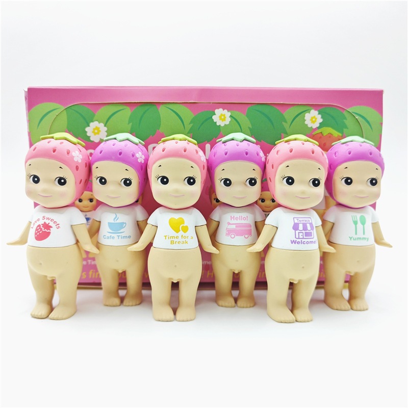 6 ชิ้น/เซ็ต 7.5 ซม.ญี่ปุ่นสินค้าตัวละคร Sonny Angel Hippers ผลไม้สตรอเบอร์รี่ Series รุ่น Q PVC ตัวเลขการกระทําตุ๊กตาของเล่น