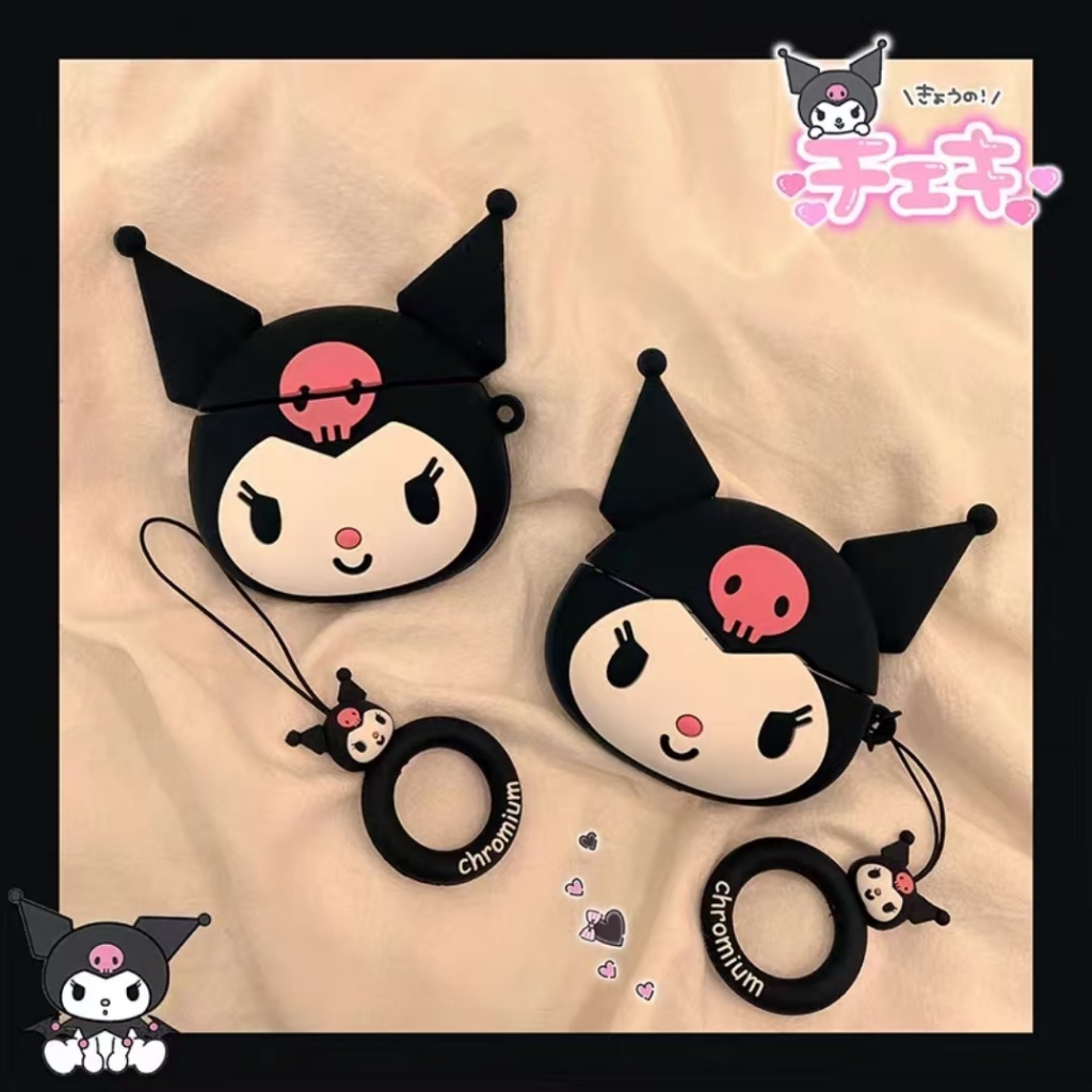 3d การ์ตูนสไตล์ Kuromi Pikachu ซิลิโคนป้องกันกรณี,ฝาครอบกันกระแทก,ใช้งานร่วมกับ Apple AirPods 1 2 3 Pro Pro2 4 (ใหม่)