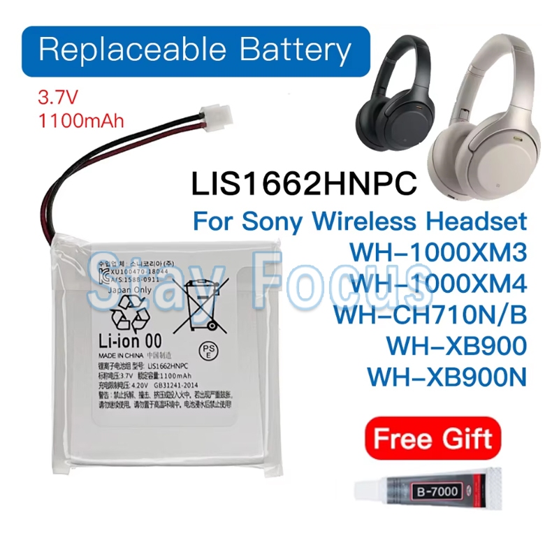 Original 1100mAh 3.7V LIS1662HNPC เปลี่ยนแบตเตอรี่สําหรับ Sony WH-1000xM3, WH-1000XM4, WH-CH710N/B, WH-XB900, WH-XB900N Batteria