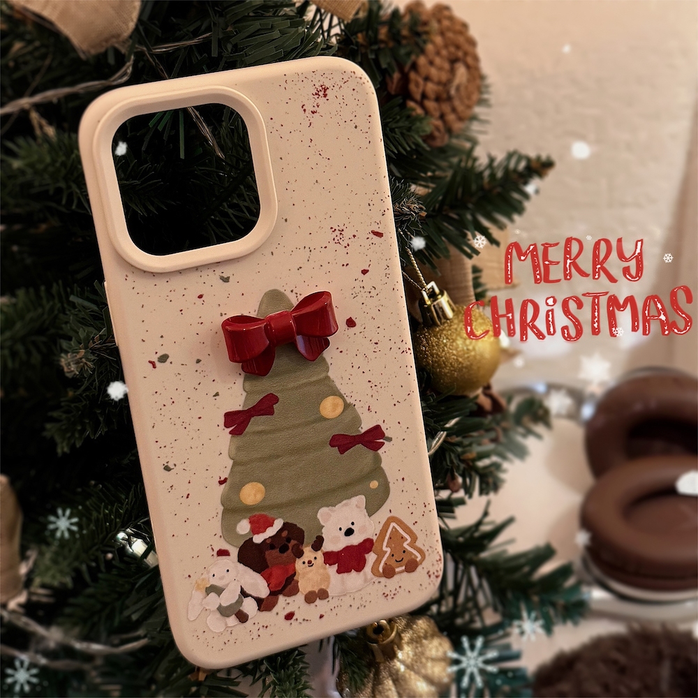 กรณีเข้ากันได้สําหรับ iPhone 16Promax 16Pro 16 16plus 15promax 15 Pro 14 13 14promax 12 11 “Christmas tree and bow patch” cover ต้นคริสต์มาสและแพทช์โบว์ปก