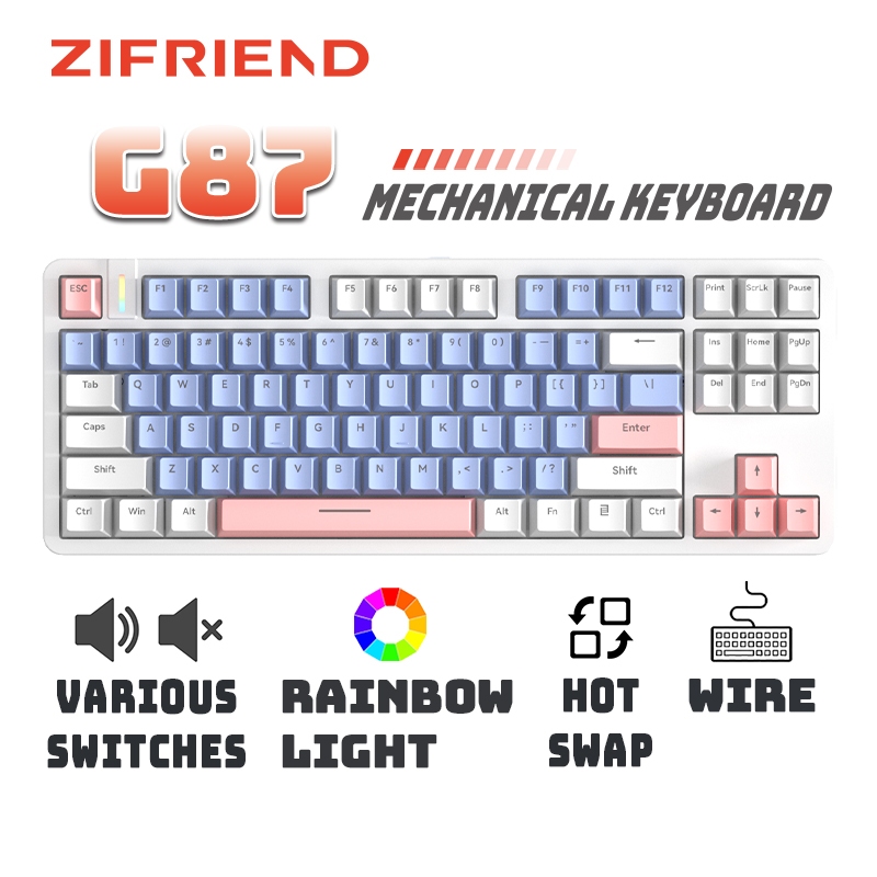 ZIFRIEND G87 Mechanical Keyboard ปะเก็น Hotswap พร้อม Linear Switch Wire Gaming Keyboard