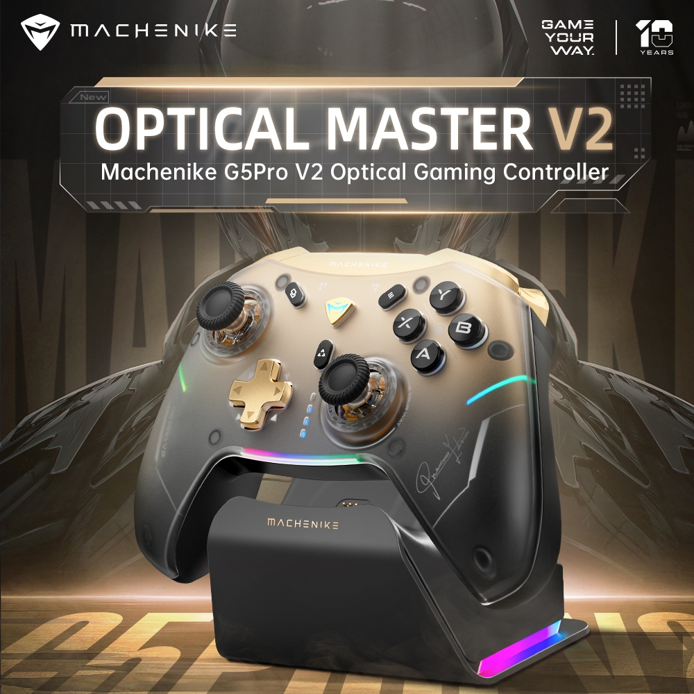 Machenike G5 Pro V2 Optical Gaming Controller Optical Trigger Optical Micro Switch ความละเอียด 4K จอยสติ๊ก Hot-Swappable 1000Hz Polleling Rate RGB แสง Tri-โหมดบลูทูธGamepad