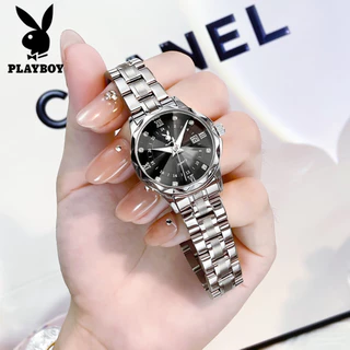 PLAYBOY นาฬิกาข้อมือผู้หญิง กันน้ํา 100% แท้ แฟชั่น แบรนด์เนม เล็ก สแตนเลส ส่องสว่าง 3501-H