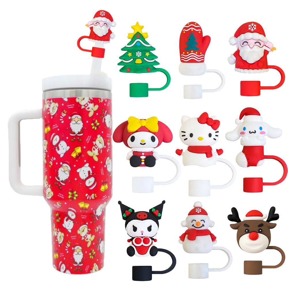 คริสต์มาส Sanrio 10 มม.ฟางครอบคลุมหมวกใช้งานร่วมกับ Stanley 30 & 40 Oz Tumbler ซิลิโคนฟางเคล็ดลับครอบคลุมReusable Straw Protectors หมวก