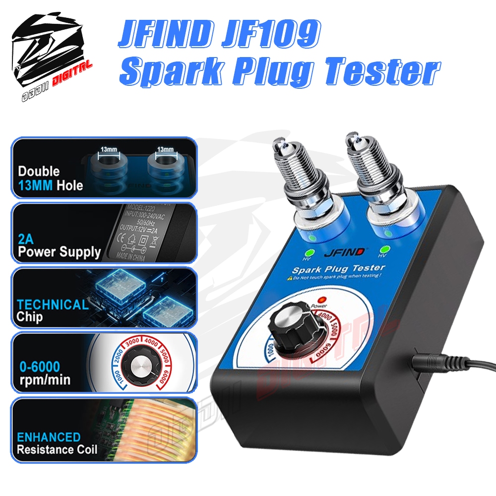 JFIND JF109 Pro รถรถจักรยานยนต์ Spark Plug Tester 110V 220V Spark หัวฉีดระบบจุดระเบิดเครื่องตรวจจับปลั๊กจุดระเบิด Analyzer สําหรับ 12V รถ 13 มม.