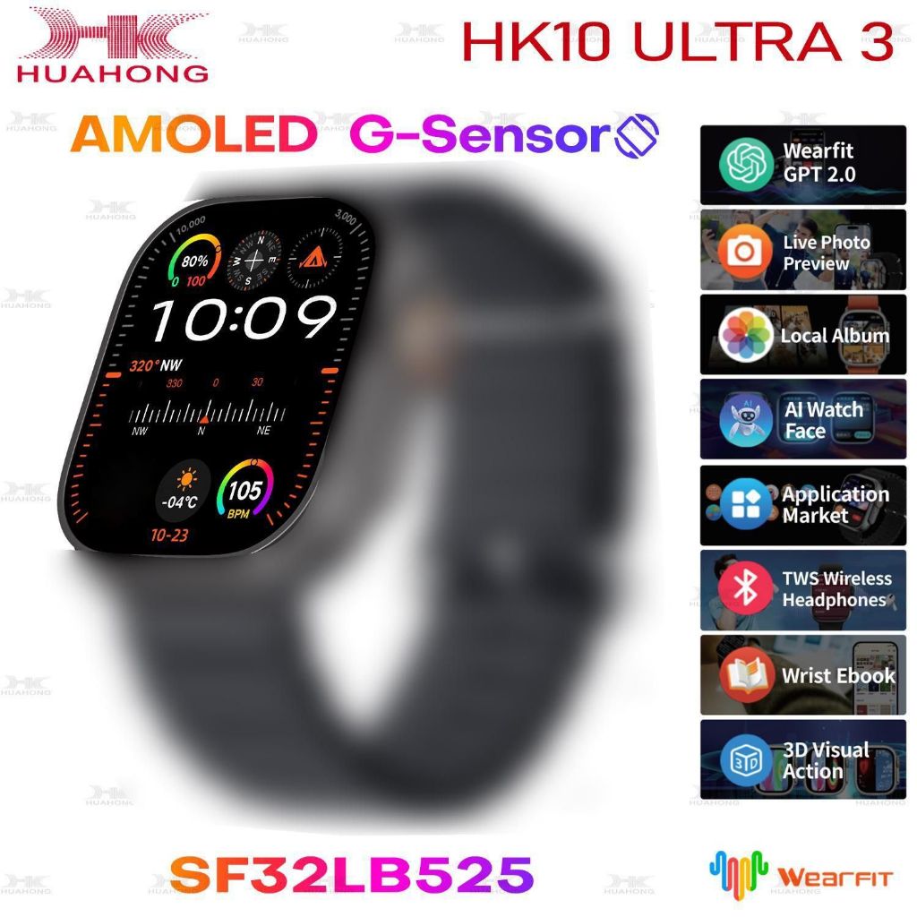 2025 4GB ล่าสุด 49 มม.HK 10 ultra 3 จริง AMOLED smart watch NFC Dynamic Island Ai นาฬิกาสําหรับ vs h