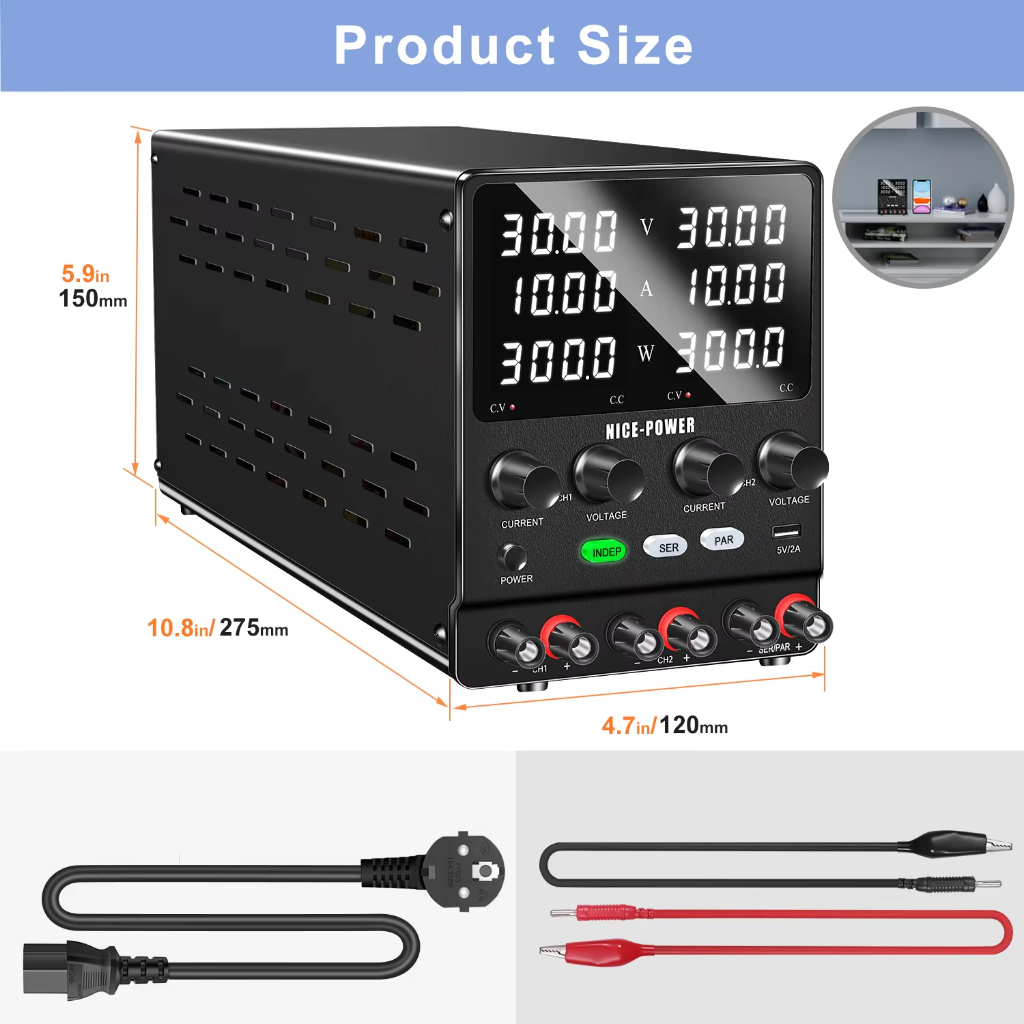 NICE-POWER แหล่งจ่ายไฟ DC แบบ Dual-Channel 30V 10A, แหล่งจ่ายไฟสลับแบบปรับได้, Series ฟังก์ชั่นอิสระแบบขนาน 60V 120V