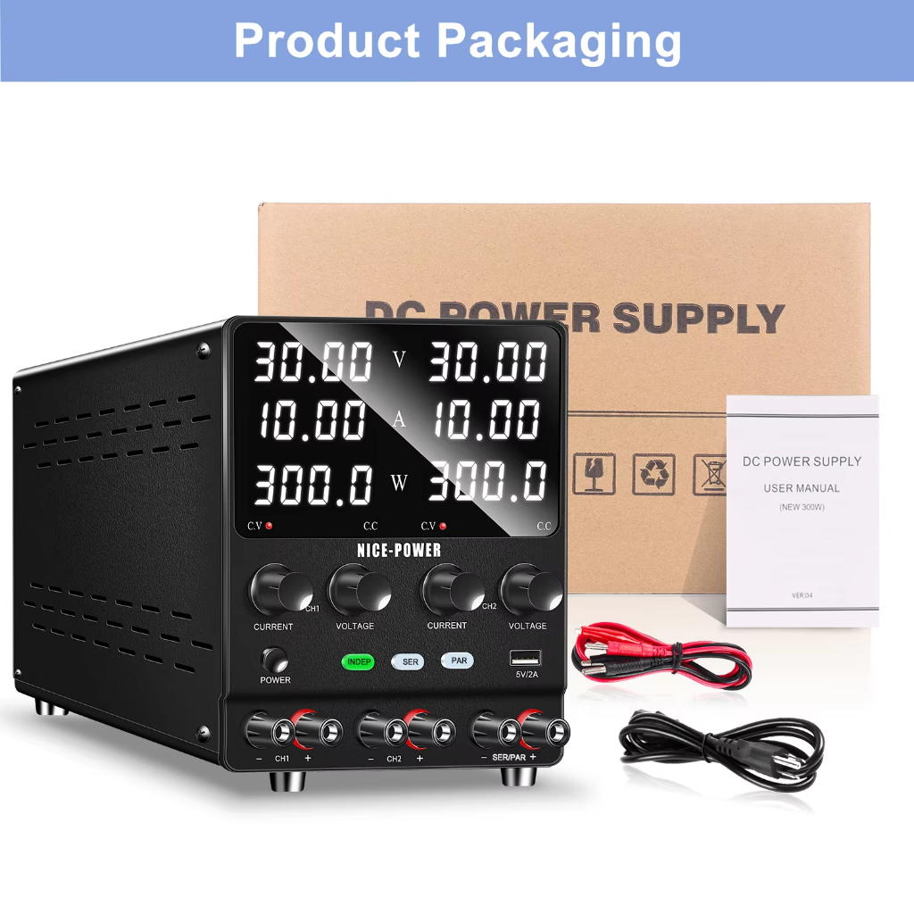 NICE-POWER แหล่งจ่ายไฟ DC แบบ Dual-Channel 30V 10A, แหล่งจ่ายไฟสลับแบบปรับได้, Series ฟังก์ชั่นอิสระแบบขนาน 60V 120V