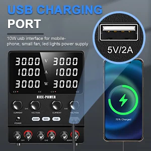 NICE-POWER แหล่งจ่ายไฟ DC แบบ Dual-Channel 30V 10A, แหล่งจ่ายไฟสลับแบบปรับได้, Series ฟังก์ชั่นอิสระแบบขนาน 60V 120V