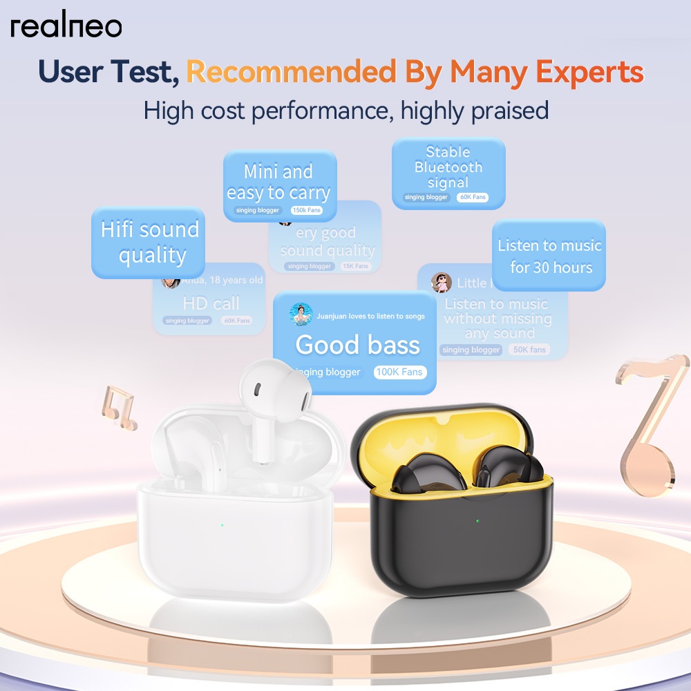 Realneo Neo 6 Max TWS หูฟังบลูทูธไฮไฟสเตอริโอ ENC หูฟังไร้สายขนาดเล็ก