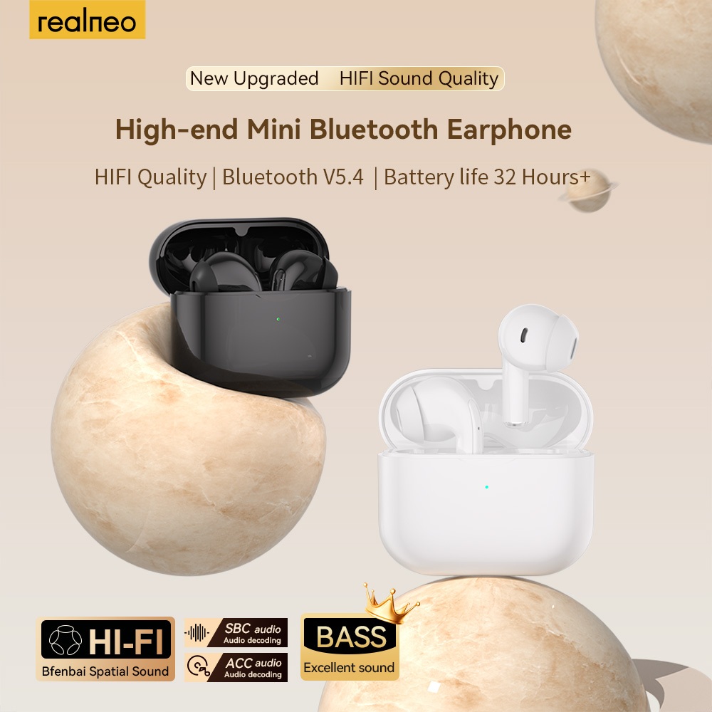Realneo Neo 6 Max TWS หูฟังบลูทูธไฮไฟสเตอริโอ ENC หูฟังไร้สายขนาดเล็ก