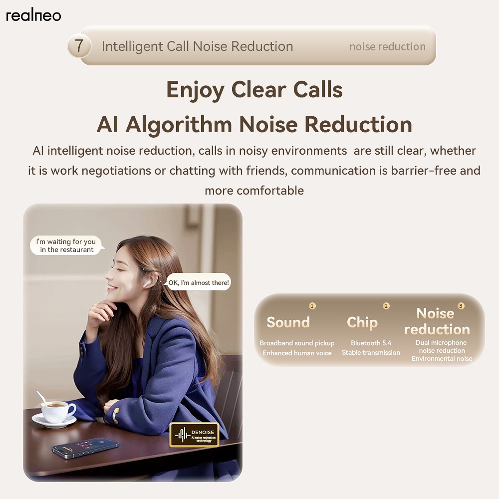 Realneo Neo 6 Max TWS หูฟังบลูทูธไฮไฟสเตอริโอ ENC หูฟังไร้สายขนาดเล็ก