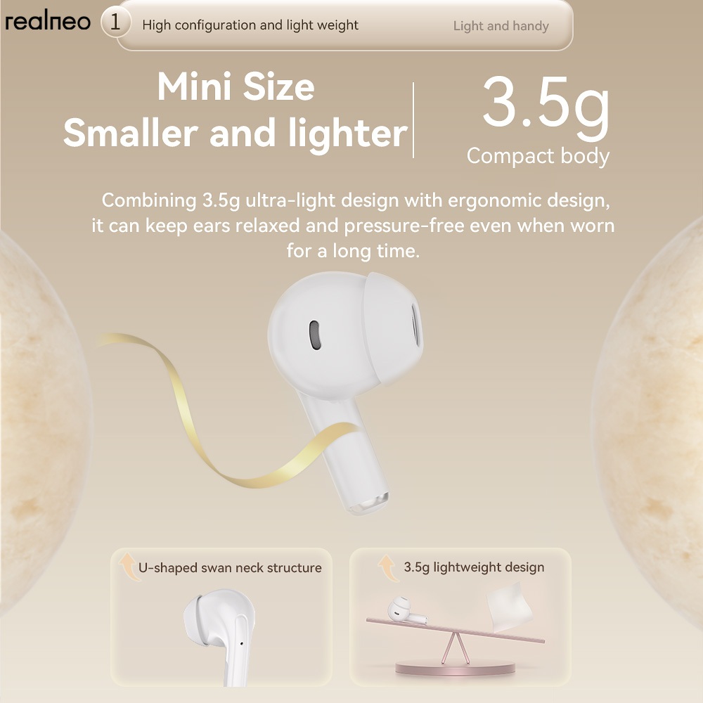 Realneo Neo 6 Max TWS หูฟังบลูทูธไฮไฟสเตอริโอ ENC หูฟังไร้สายขนาดเล็ก