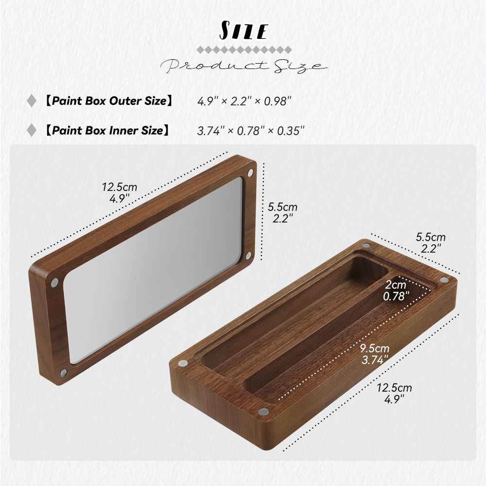ซีไมอาร์ต 1ชิ้นวอลนัทสีดําไม้จิตรกรรมกล่องที่มี จานสี สําหรับสีน้ําย่อยแพคเกจการจัดเก็บ - รูปที่ 2