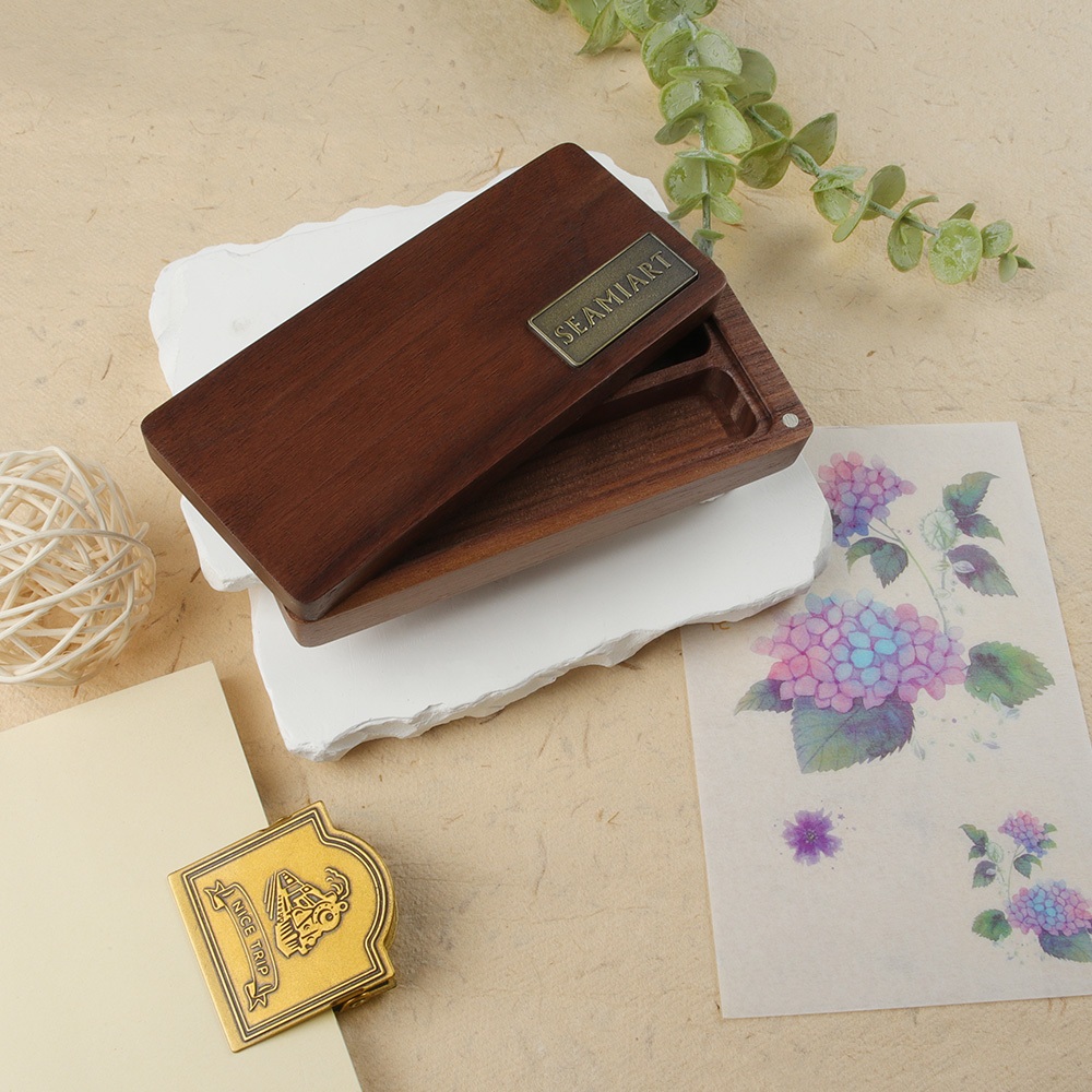 ซีไมอาร์ต 1ชิ้นวอลนัทสีดําไม้จิตรกรรมกล่องที่มี จานสี สําหรับสีน้ําย่อยแพคเกจการจัดเก็บ - รูปที่ 5