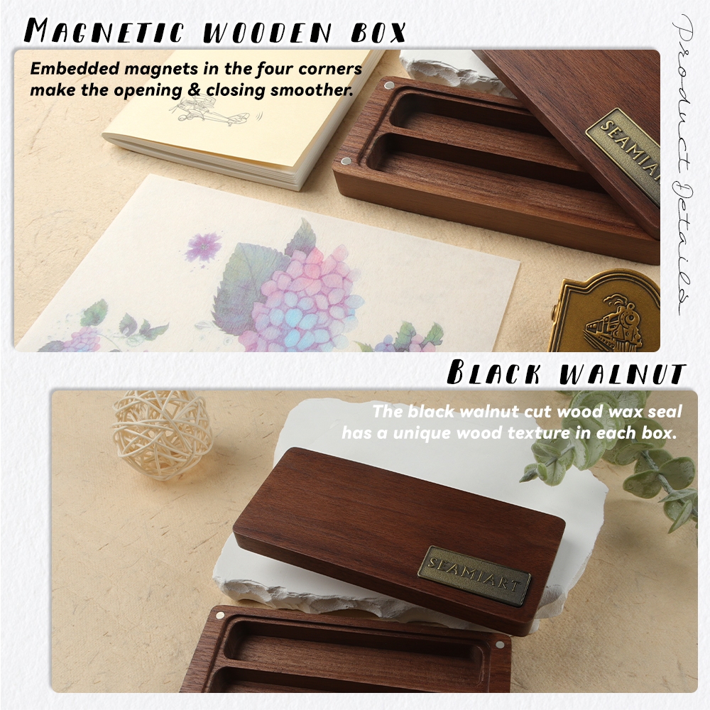 ซีไมอาร์ต 1ชิ้นวอลนัทสีดําไม้จิตรกรรมกล่องที่มี จานสี สําหรับสีน้ําย่อยแพคเกจการจัดเก็บ - รูปที่ 3