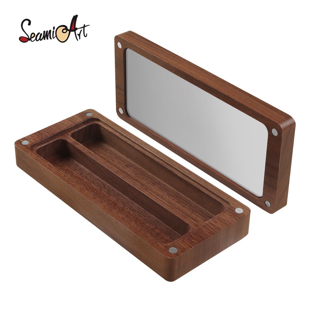 ซีไมอาร์ต 1ชิ้นวอลนัทสีดําไม้จิตรกรรมกล่องที่มี จานสี สําหรับสีน้ําย่อยแพคเกจการจัดเก็บ