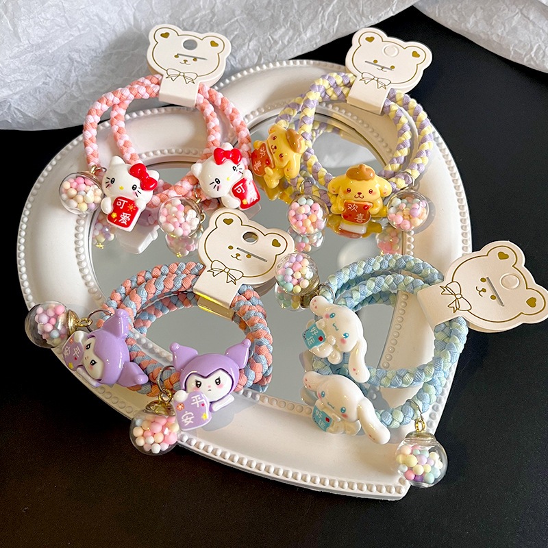 SANRIO 2 ชิ้นเกาหลีที่มีสีสันถัก ซานริโอ เชือกผมหญิง อิน ของขวัญวันเกิดนักเรียนน่ารัก