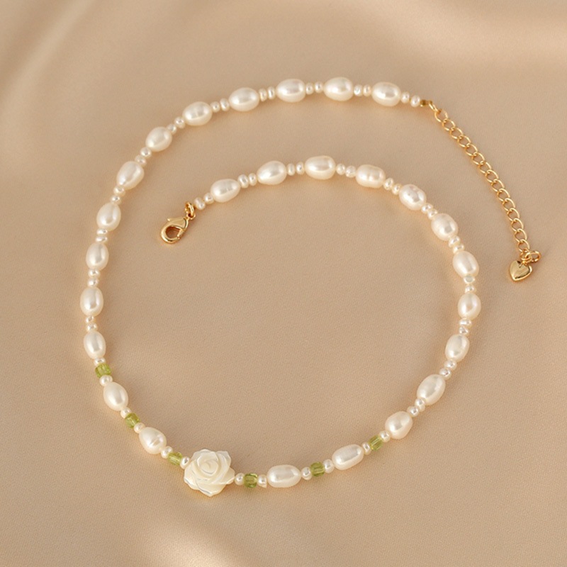 สร้อยคอมุกน้ําจืดธรรมชาติผู้หญิงสร้อยคอดอกเคมีเลีย