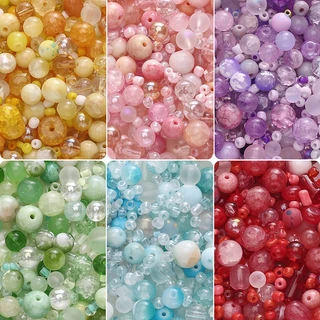 30กรัม ชุดลูกปัดแก้วหลากสีหลายขนาด 3-12 มม. อุปกรณ์ DIY ทำสร้อยข้อมือ สร้อยคอ เครื่องประดับ