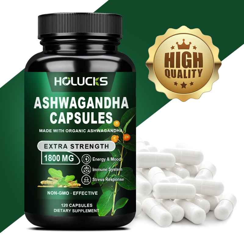 Holucks แคปซูลสารสกัด Ashwagandha ออร์แกนิกบริสุทธิ์ 1800มก| สารสกัดเข้มข้นที่มีศักยภาพ | สูตรความแรงสูงสุด | มังสวิรัติที่ไม่ใช่จีเอ็มโอ