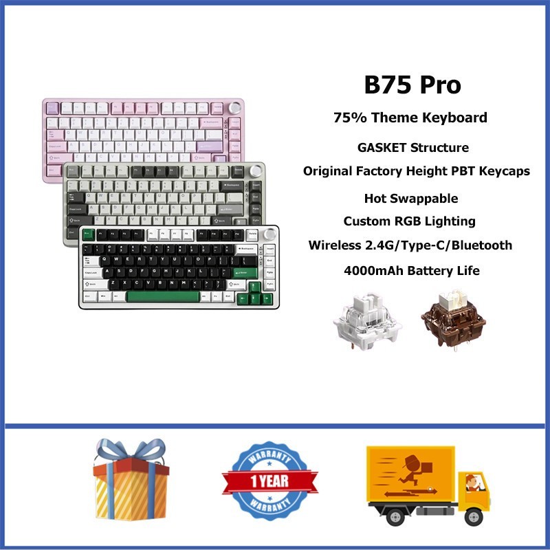 Yunzii B75 Pro คีย์บอร์ดไร้สาย 75% GASKET RGB คีย์บอร์ดแบบกําหนดเองแบบถอดเปลี่ยนได้ร้อนพร้อมลูกบิด