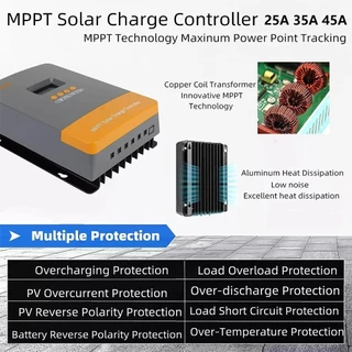 【จัดส่งในพื้นที่】Powmr 25A/35A/45A MPPT ตัวควบคุมเครื่องชาร์จพลังงานแสงอาทิตย์ 12V 24V พร้อมตัวควบคุม LCD Blacklight อินพุต PV 100VDC รองรับ Lifepo4 แบตเตอรี่ที่มีประสิทธิภาพชาร์จ