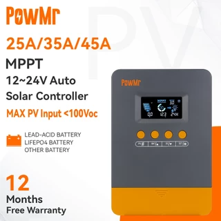 【จัดส่งในพื้นที่】Powmr 25A/35A/45A MPPT ตัวควบคุมเครื่องชาร์จพลังงานแสงอาทิตย์ 12V 24V พร้อมตัวควบคุม LCD Blacklight อินพุต PV 100VDC รองรับ Lifepo4 แบตเตอรี่ที่มีประสิทธิภาพชาร์จ