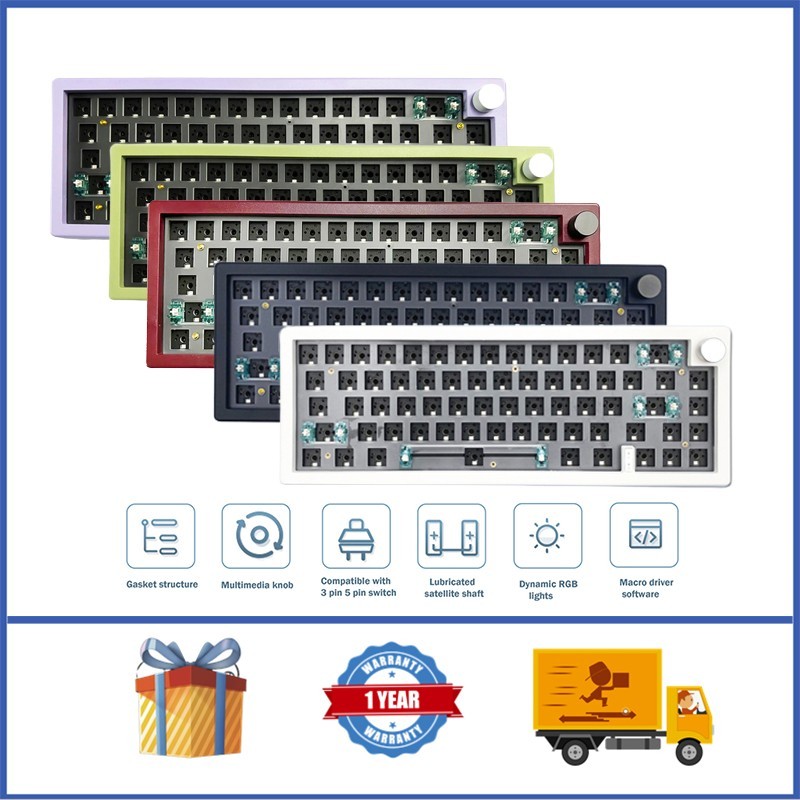 Gmk67 65% ปะเก็นบลูทูธ 2.4G ไร้สาย Hot-swappable ที่กําหนดเองชุดคีย์บอร์ด RGB Backlit พร้อมลูกบิดสนั
