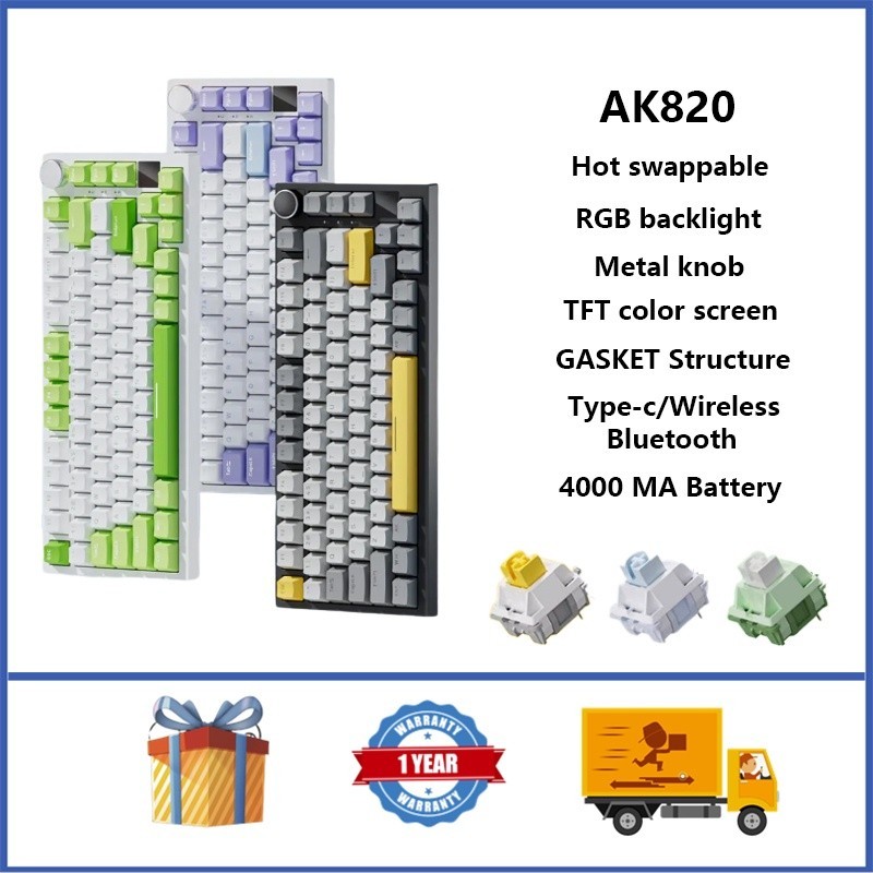 Ajazz AK820 คีย์บอร์ดไร้สาย RGB พร้อมลูกบิดหน้าจอ