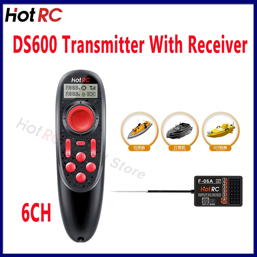 Hotrc RC เรือ DS600 6CH 6 ช่อง 2.4G วิทยุระบบเครื่องส่งสัญญาณรีโมทคอนโทรล DS600 พร้อม 6CH Receiver สําหรับ RC เรือตกปลาเรือของเล่น