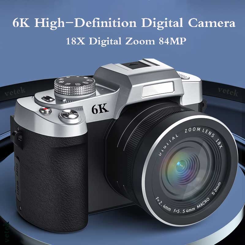 Vetek9 กล้อง 84MP กล้องดิจิตอล 6K กล้อง 3.0 หน้าจอสัมผัสแบบพลิก 18X ซูมดิจิตอล