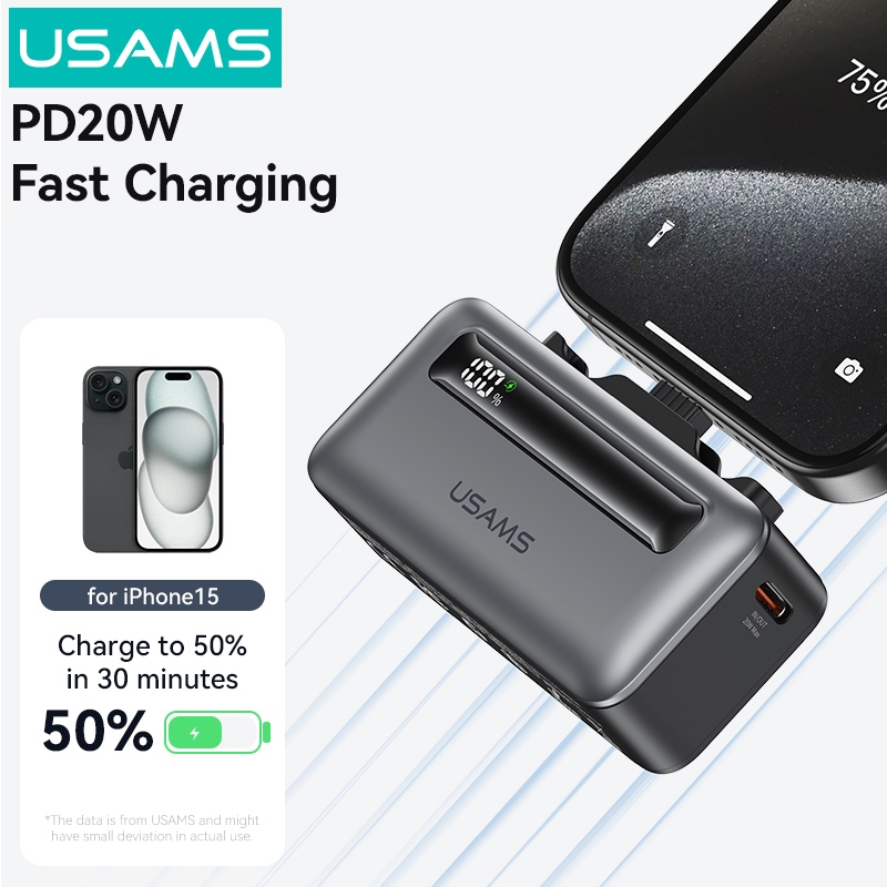 Usams 2in1 4500mAh Mini Fast Charging แบบพกพา Power Bank Type-C/iP พอร์ต Powerbank