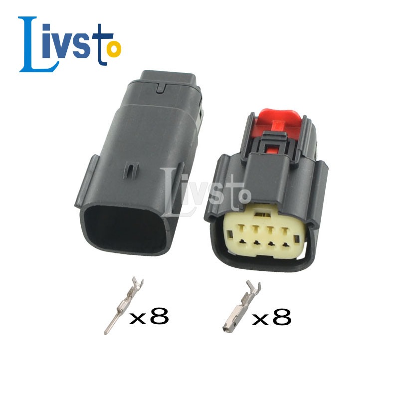 Livsto 1 ชุด 8 Pin 33472-0801 33482-4801 ไฟหน้ารถไฟฟ้าซ็อกเก็ตปลั๊กอัตโนมัติพร้อมเทอร์มินัลสําหรับ Ford Chevrolet G434