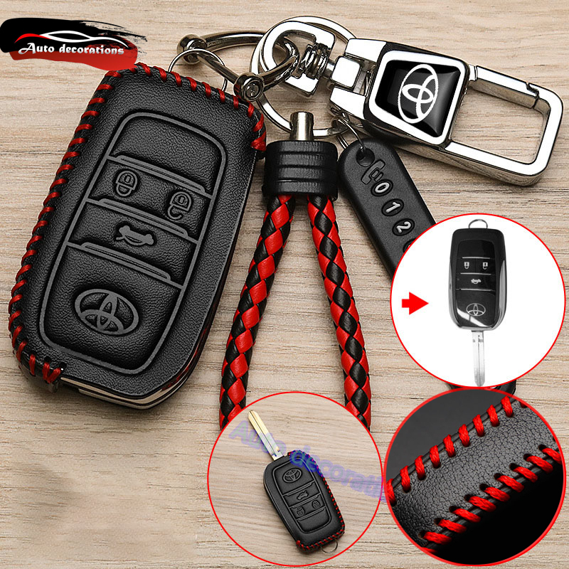 Toyota ดัดแปลงฝาครอบกุญแจแบบพับได้สําหรับ Toyota ativ/vios/yaris เคสกุญแจรถ Toyota กระเป๋ากุญแจหนังวัว