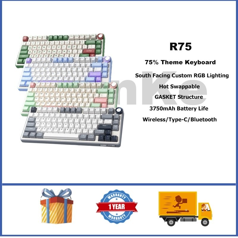 Rk Royal Kluge R75 คีย์บอร์ดเกมมิ่งไร้สาย พร้อมลูกบิด