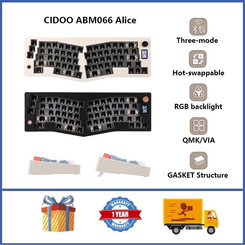 Cidoo ABM066 Alice ชุดคีย์บอร์ดไร้สาย 65% RGB รองรับ QMK/VIA พร้อมลูกบิด