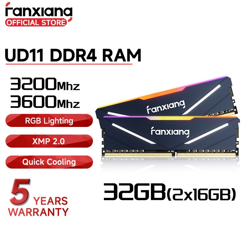 Fanxiang UD11 2 ชิ้นหน่วยความจําพีซี 16GB DDR4 RAM 3200MHz 3600MHz สําหรับเดสก์ท็อป AMD Intel