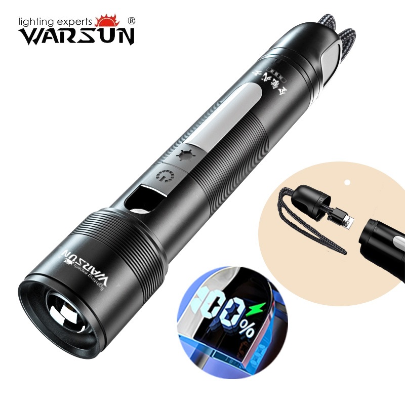 Warsun NB01 ไฟฉายแบบชาร์จไฟได้กันน้ํา 1000 Lumen ซูมไฟฉาย Super Bright ไฟฉายยุทธวิธีพร้อม Cob Sidelight สําหรับ Camping ฉุกเฉินบ้านกลางแจ้ง