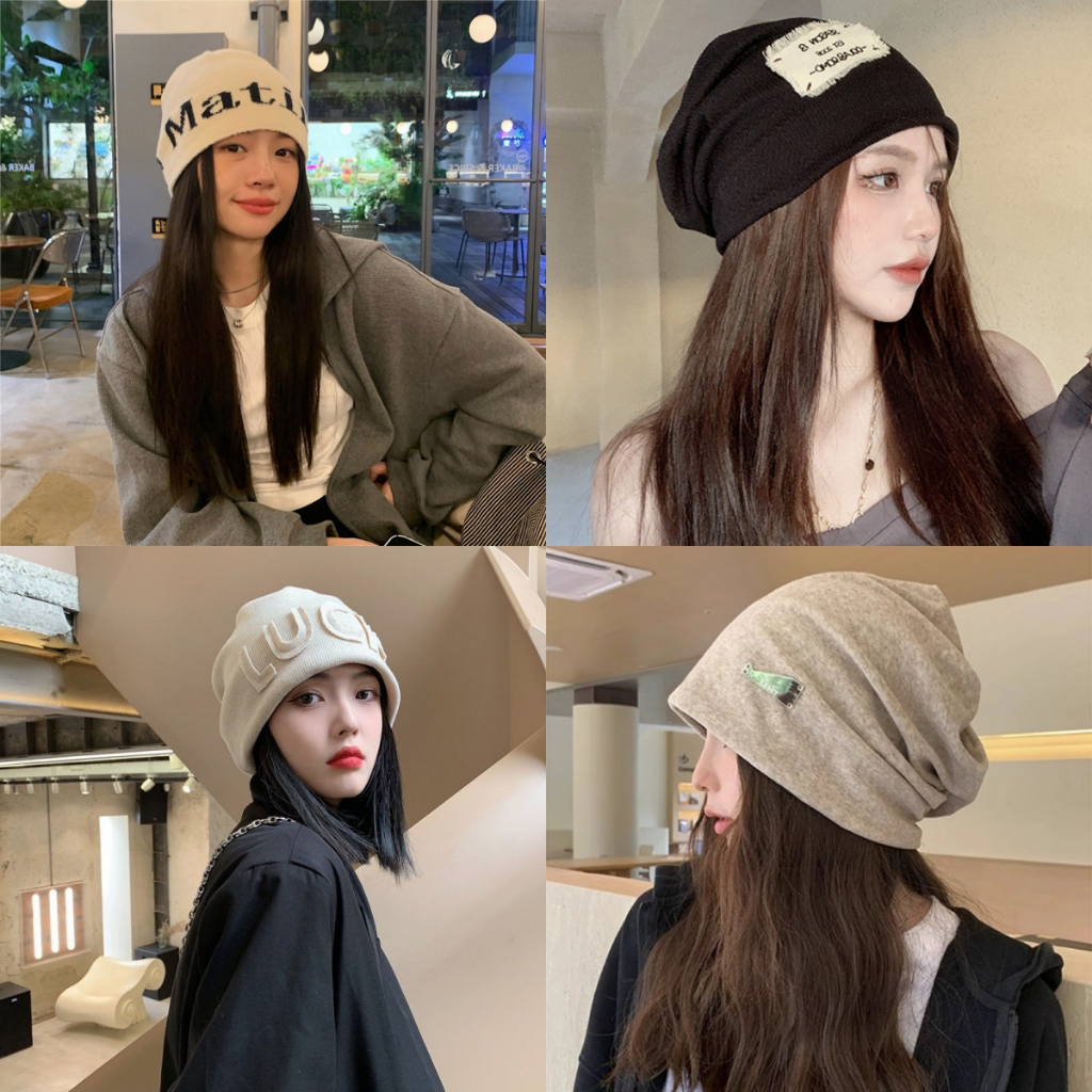 Gjcute หมวกถัก อเนกประสงค์ พิมพ์ลายตัวอักษร แฟชั่นฤดูใบไม้ร่วง ฤดูหนาว สําหรับผู้หญิง WTD