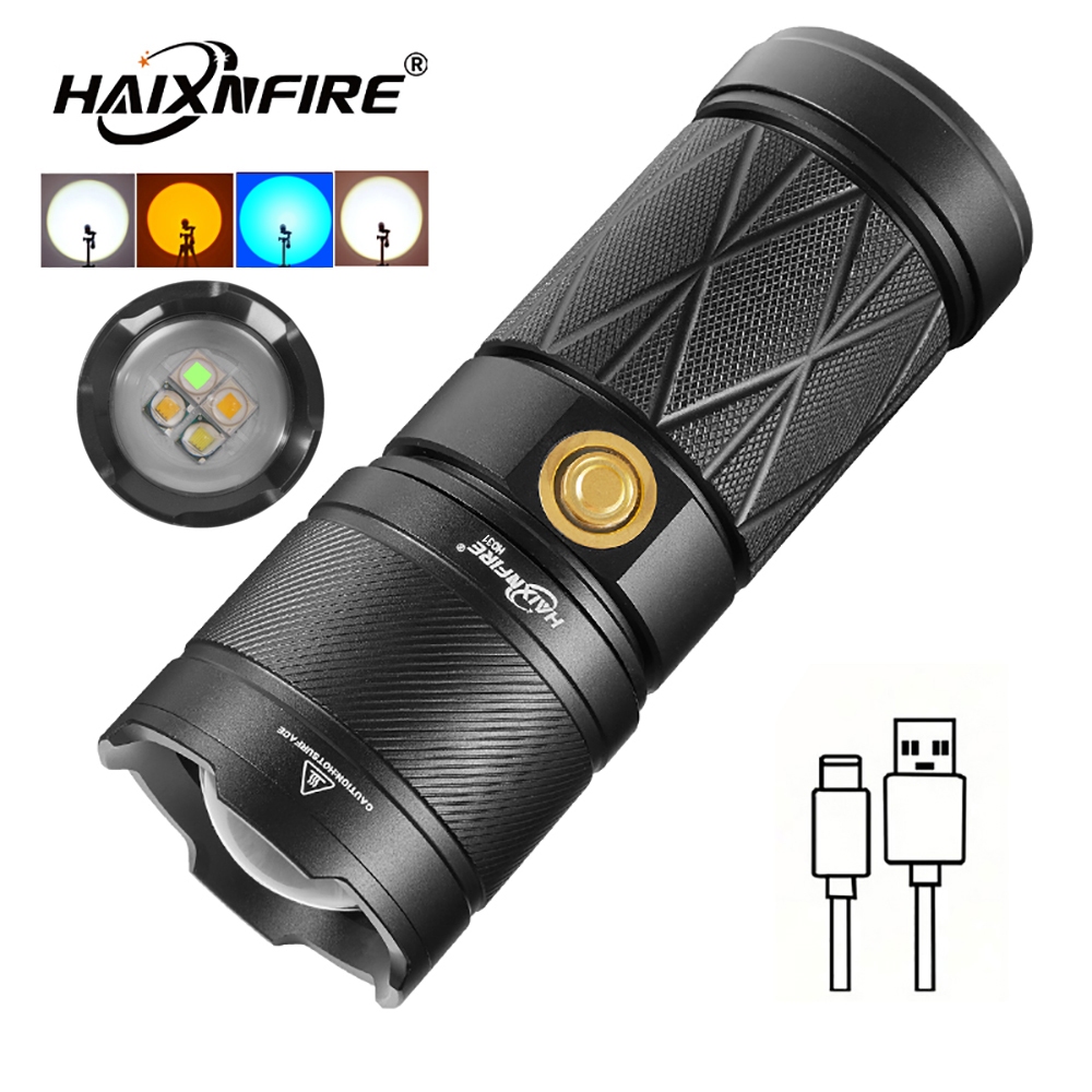 Haixnfire H031 การถ่ายภาพเติมแสง Type-C ไฟฉายซูมแบบยืดไสลด์แบบชาร์จไฟได้ไฟ LED สี่สี