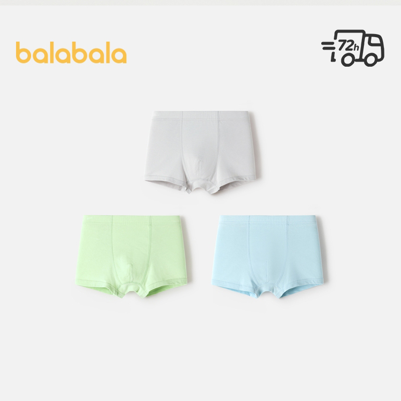 Balabala Boys ชุดชั้นในผ้าฝ้ายสแควร์ขนาดกลางและขนาดใหญ่เด็กทารกสี่มุมกางเกงขาสั้นเป็นมิตรกับผิวเรียบง่ายสามแพ็ค