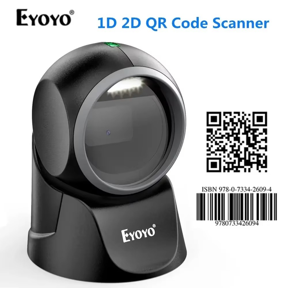 Eyoyo Evnvn-EV-7130 1D 2D Desktop Barcode Scanner การตรวจจับอัตโนมัติสแกน Omnidirectional Hands-Free