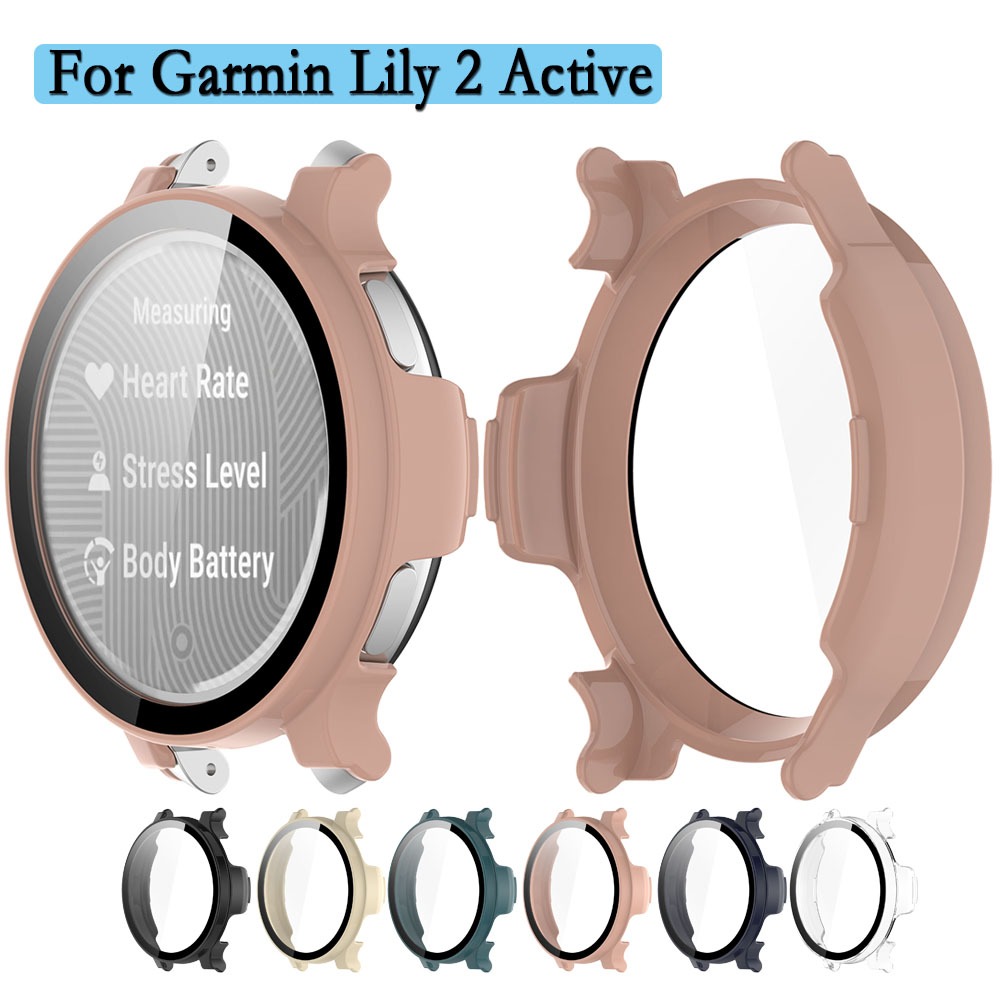 สําหรับ Garmin Lily 2 Active PC Hard Cover พร้อมฟิล์มกระจกนิรภัยแบบแข็งนาฬิกาสําหรับ Garmin Lily 2 Active Case