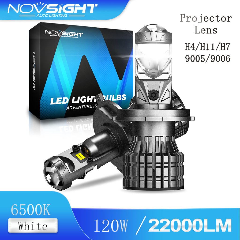 Novsight N92 รถ H4 H11 H7 9005 9006 LED โปรเจคเตอร์เลนส์ไฟหน้าพัดลม Canbus 6500K 120W 22000LM 2 ชิ้น