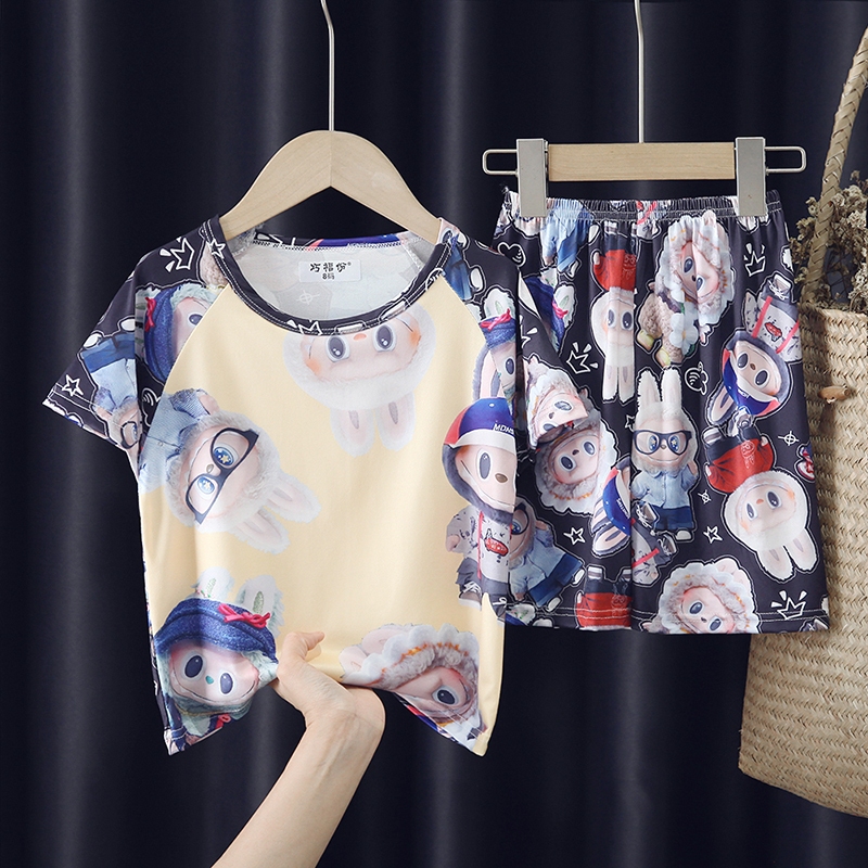 พร้อมส่ง ชุดนอนเด็กเสื้อยืดคอกลมแขนสั้นกางเกงขาสั้นชุดใส่ในบ้าน2ชิ้น