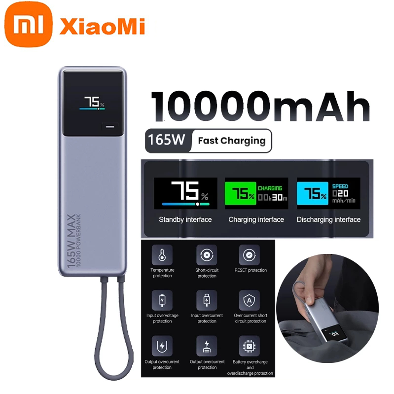 Xiaomi Original 165W 10000mah Powerbank Digital Display Portable Quick Charging USB C  Power bank