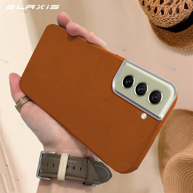 Elaxis ปลอกซิลิโคนอ่อนนุ่มสําหรับ Samsung Galaxy S21 FE 5G เคสโทรศัพท์หรูหราธุรกิจ Lmitation รูปแบบหนังฝาหลังกล้องกันกระแทกเกราะป้องกัน ES026