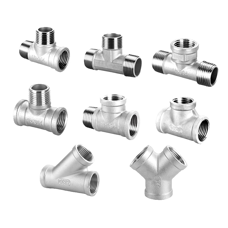 KHDN6/DN8/DN15/DN25 ชาย+หญิงเกลียว 3 Way Tee T ท่อข้อต่อ 1/4" 1/2" 3/4" 1" 1-1/4" BSP เกลียว 304 สแตนเลส