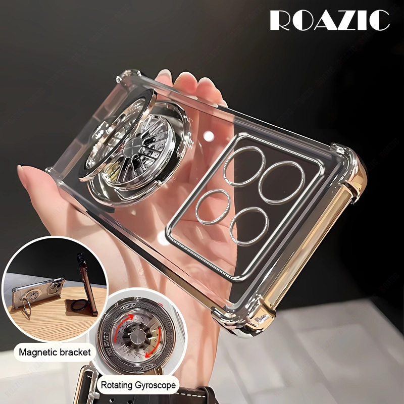 เคสโทรศัพท์สําหรับinfinix Note 40 Pro 40 Pro 5G 40 Pro + 5Gปลอกใสหนาสี่มุมDrop-Resistant Alleviate Fidgety Spinner Stand Holderขอบนุ่มชุบTPUกรณีSDS04